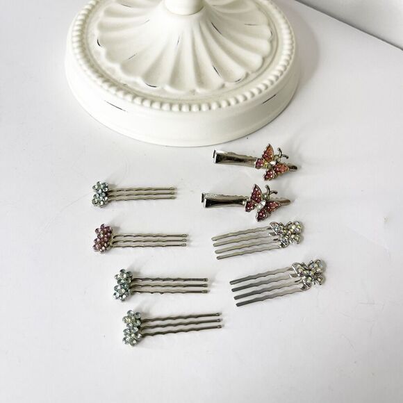 Lot of 8 Vintage Hair Accessories Wavy Bobby Pins Clips Rhinestone 90s Glam - Picture 9 of 16